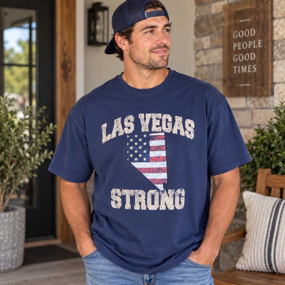 Fruit of the Loom Las Vegas Strong Shirt Mens 2XL Black Streetwear Americana